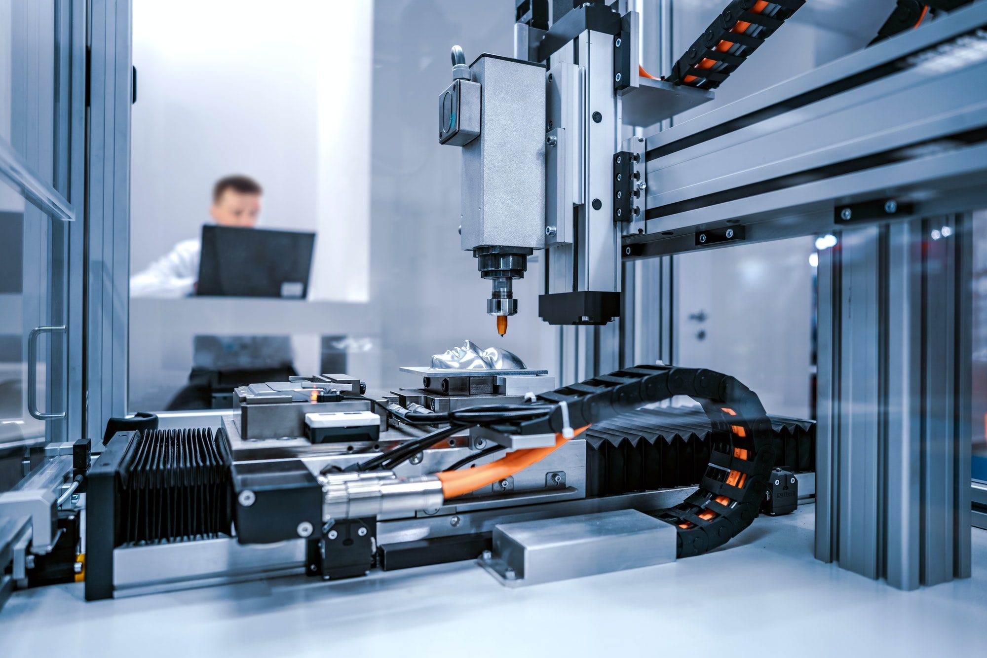 CNC Laser cutting of metal, modern industrial technology.